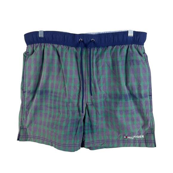 Tommy Hilfiger | Vintage 90s Y2K Men's Swim Trunks Shorts Checkered Plaid Medium - Picture 1 of 4